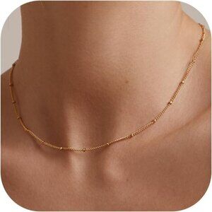 14K Gold Satellite  Plated 925 Silver Chain Necklace 14-20" Dainty Choker Women